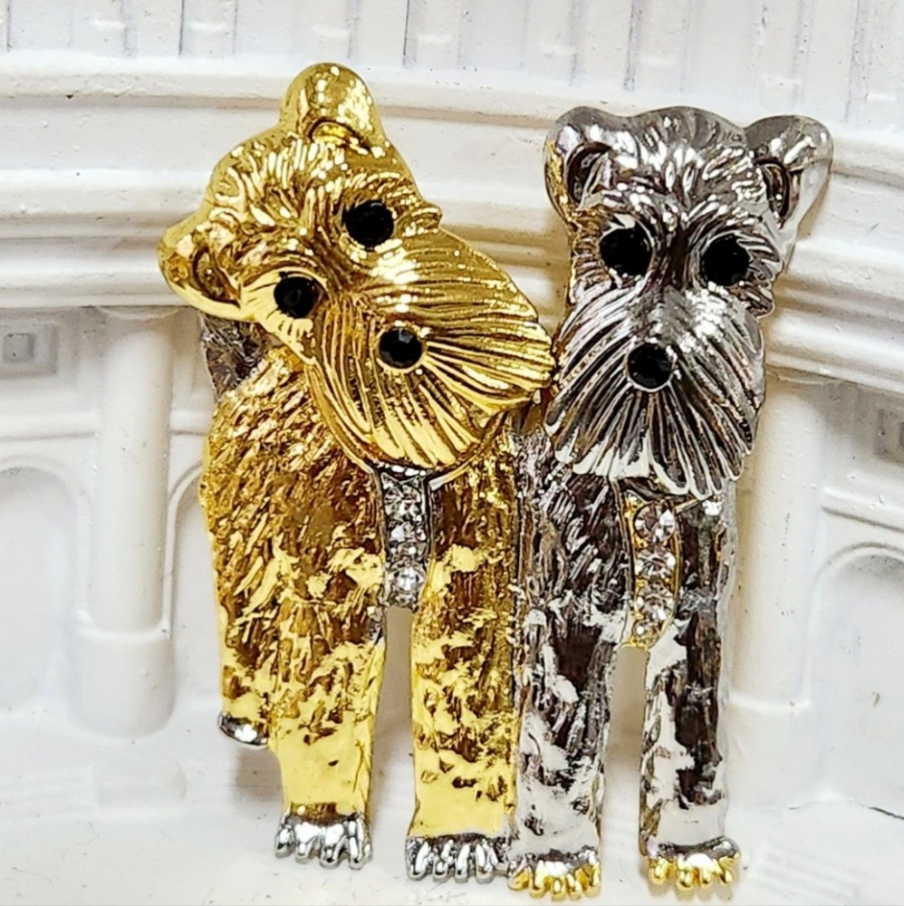 Movable tilting heads scottie dog Brooch pin schnauzer Yorkie Maltese terrier